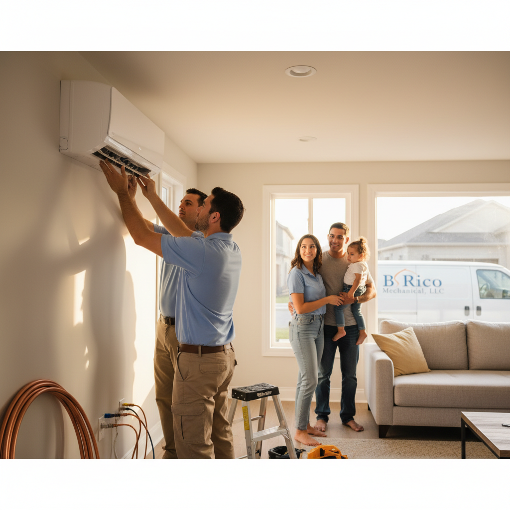 Create a realistic, high-quality image that matches the topic of the blog. DO NOT generate: families sitting on couches people pointing at thermostats staged conversations inside homes Instead, prioritize: technician installing outdoor AC condenser unit tools and gauges connected during install close-up of HVAC installation work real mechanical setup during install Style should be: realistic (not overly staged) slightly cinematic lighting clean, professional, and trustworthy no exaggerated emotions or fake smiling The image should feel like: “real installation in progress” —not a stock photo.