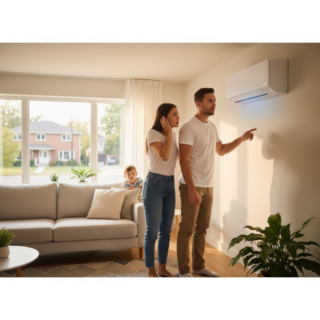 Create a realistic, high-quality image that matches the topic of the blog. DO NOT generate: families sitting on couches people pointing at thermostats staged conversations inside homes Instead, prioritize: outdoor AC unit with panel open technician inspecting electrical components visible wiring inside condenser close-up of fan or motor area Style should be: realistic (not overly staged) slightly cinematic lighting clean, professional, and trustworthy no exaggerated emotions or fake smiling The image should feel like: “real mechanical/electrical issue” —not a stock photo.